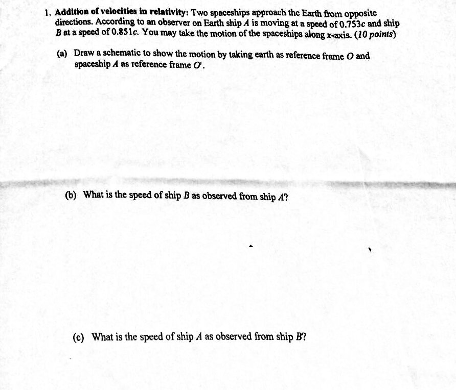 Solved Addition of velocities in relativity: Two spaceships | Chegg.com 