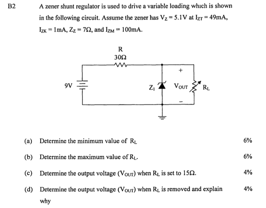 Solved A zener shunt regulator is used to drive a variable