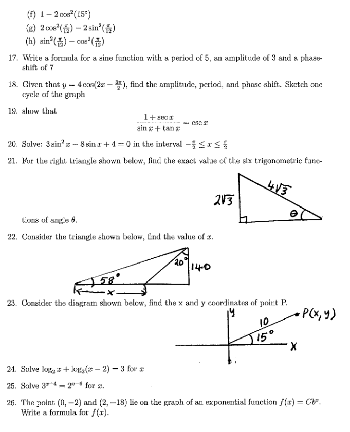 Solved (f) 1-2 cos (15) (g) 2c082 )_2sin