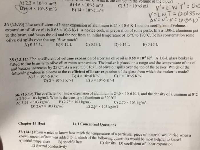 Solved The coefficient of linear expansion of aluminum is 24