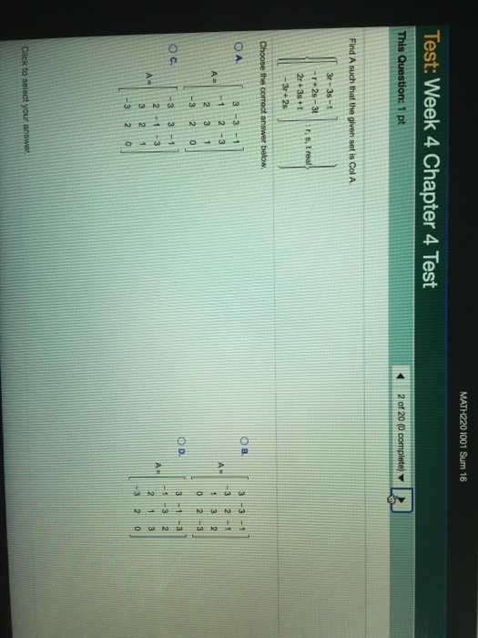 Solved Find A such that the given set Is Col A {[3r - 3s - t | Chegg.com