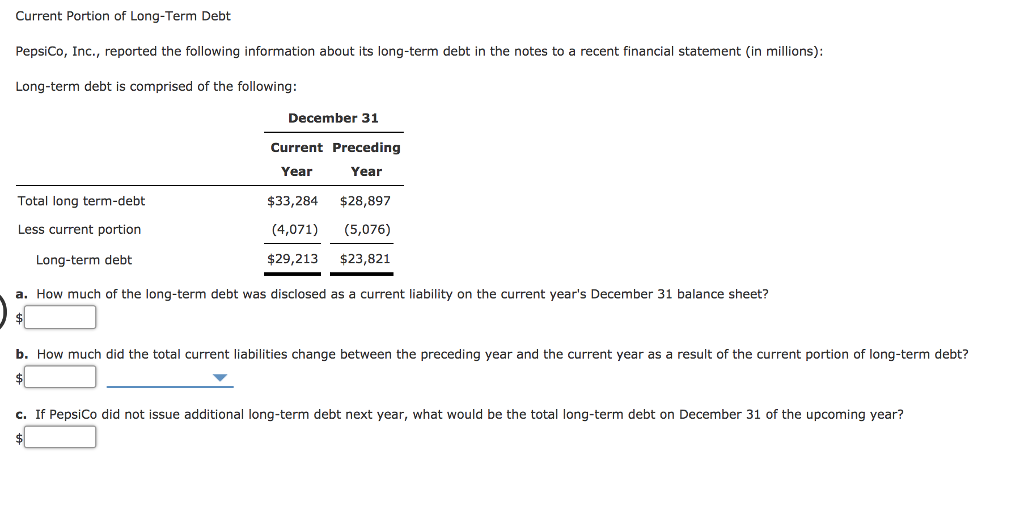 Solved Current Portion of Long-Term Debt PepsiCo, Inc., | Chegg.com