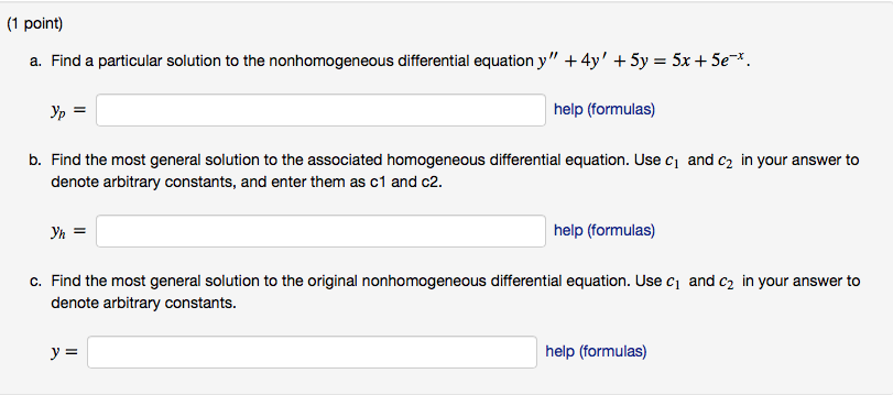 Solved (1 point) a. Find a particular solution to the | Chegg.com