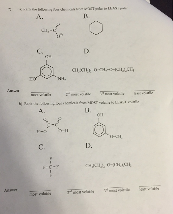 Solved Rank the following four chemicals from most polar to