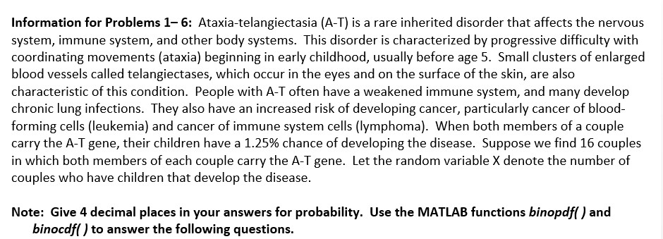 Solved Information for Problems 1-6: Ataxia-telangiectasia | Chegg.com