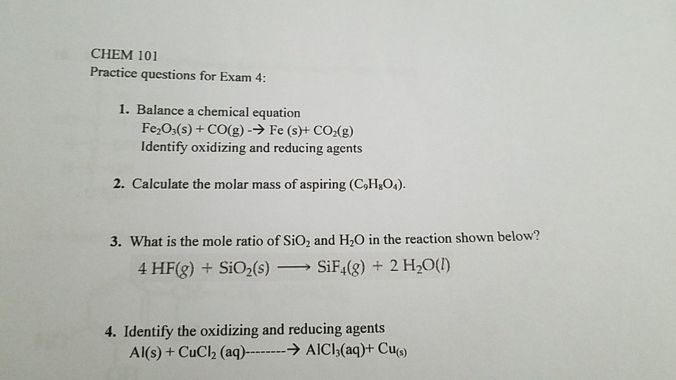 Solved: CHEM 101 Practice Questions For Exam 4: 1. Balance... | Chegg.com