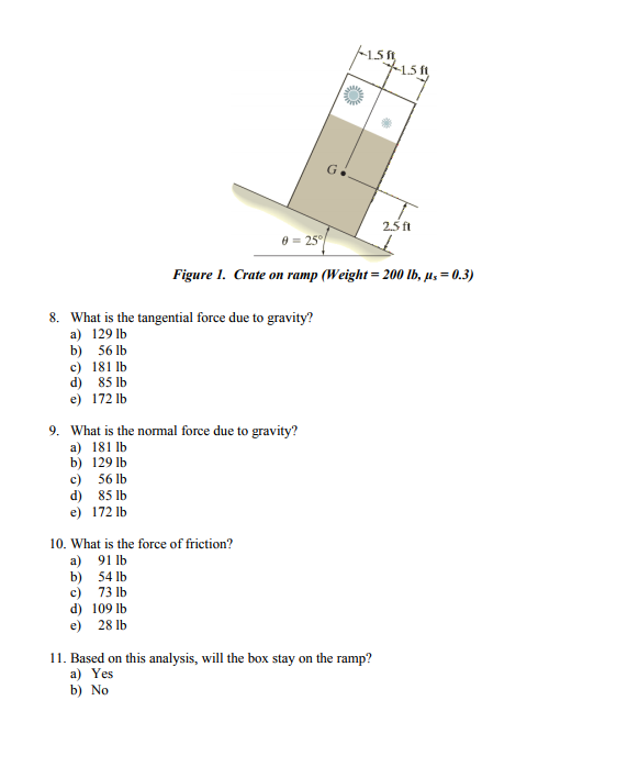 Solved 1.5 L5 ft 2.5 ft Figure I. Crate on ramp (Weight 200