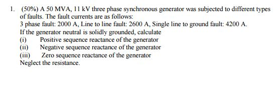 Solved A 50 MVA, 11 kV three phase synchronous generator was | Chegg.com