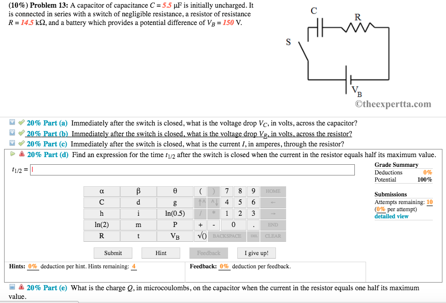 Solved (10%) Problem 13: A Capacitor Of Capacitance C-55 F | Chegg.com