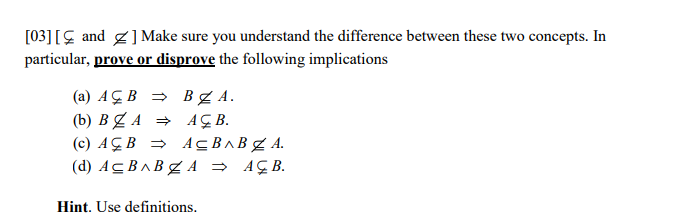 Solved [ and ⊆ ] Make sure you understand the difference | Chegg.com