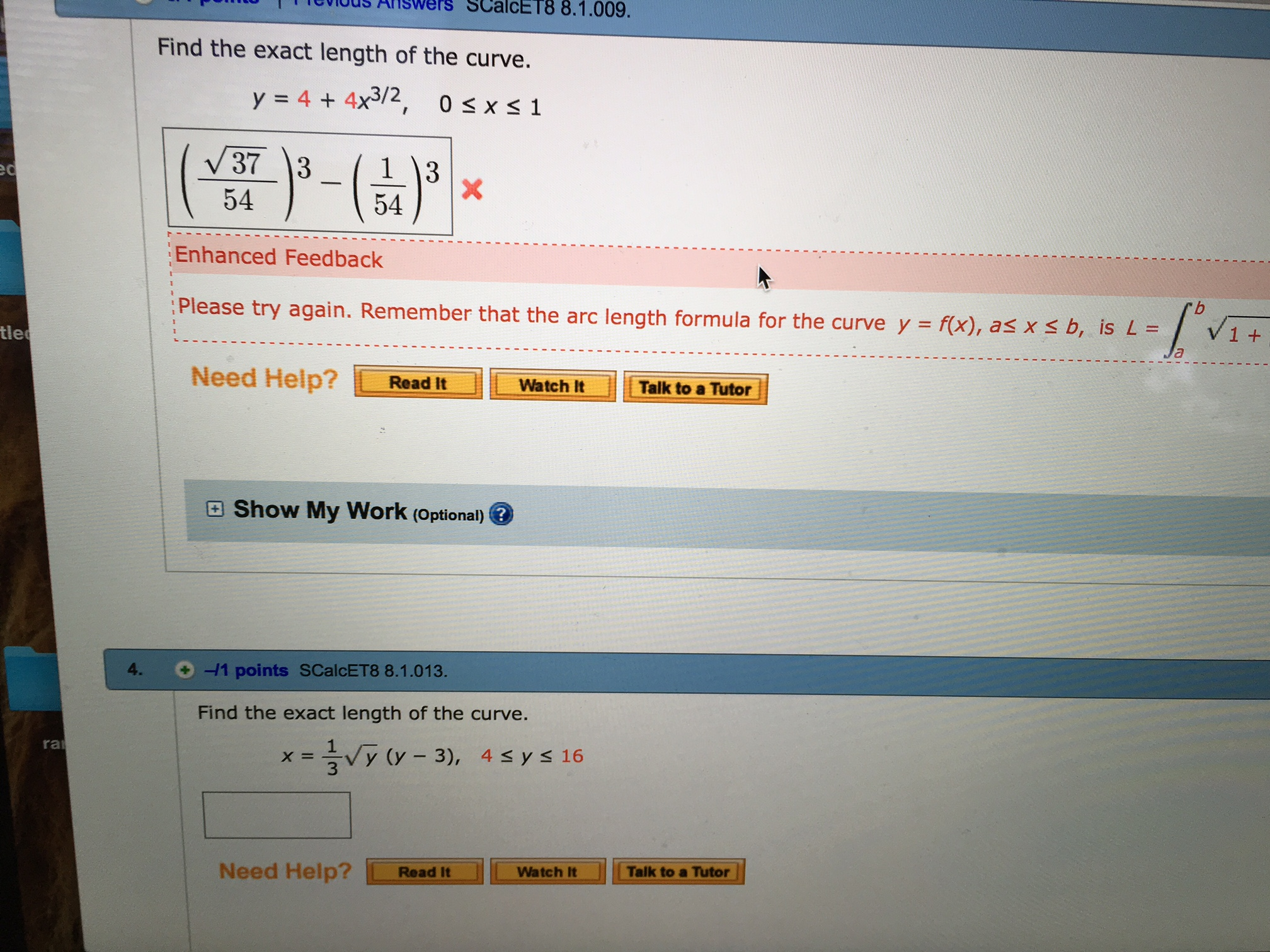 Solved Find The Exact Length Of The Curve Y 4 4x 3 2