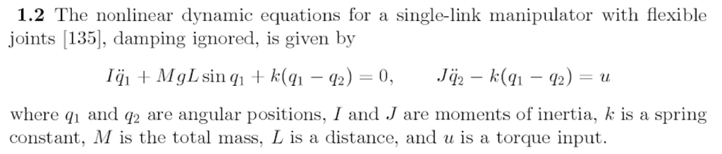 1.2 The nonlinear dynamic equations for a single-link | Chegg.com