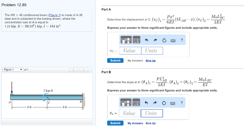 Solved The W8 times 48 cantilevered beam (Figure 1) is made | Chegg.com