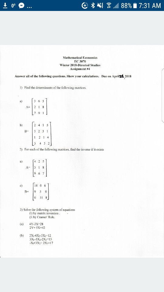 0 Mathematical Fconomics EC 3070 Winter Chegg