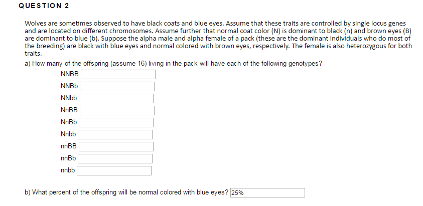 Solved QUESTION 2 Wolves are sometimes observed to have | Chegg.com