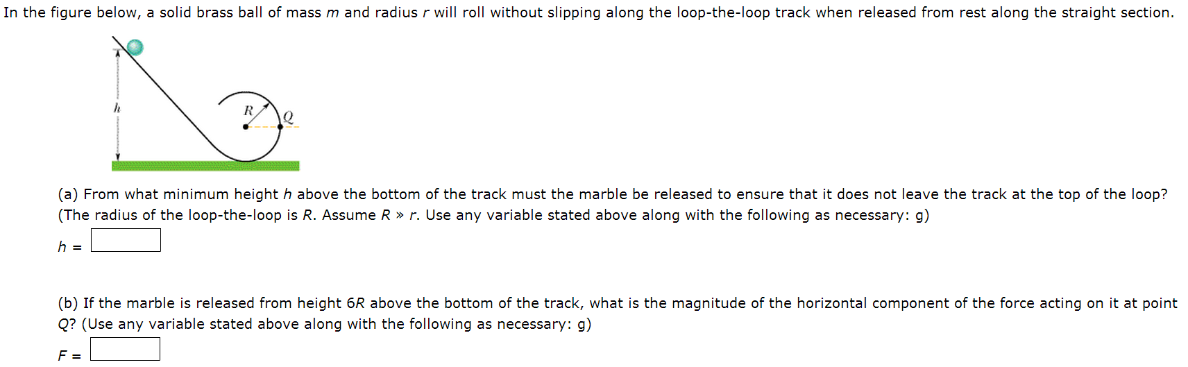 Solved In the figure below, a solid brass ball of mass m and | Chegg.com