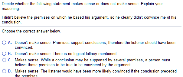 Solved Decide Whether The Following Statement Makes Sense Or | Chegg.com