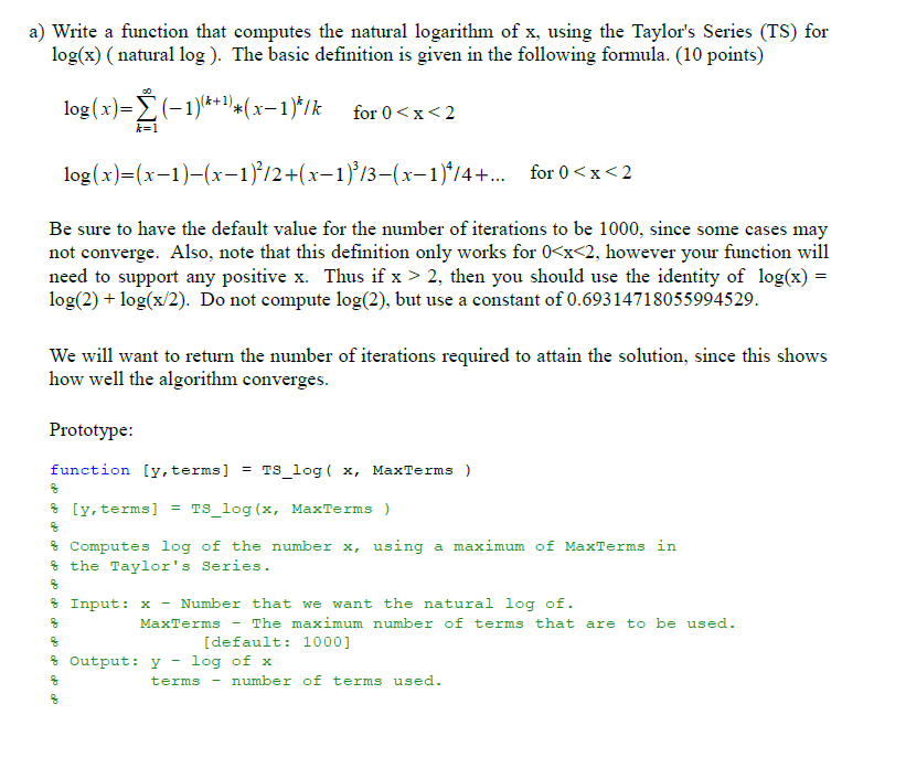 a) Write a function that computes the natural | Chegg.com