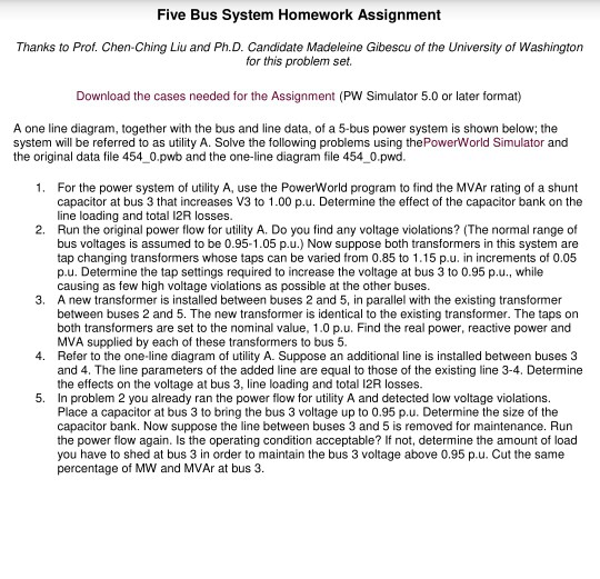 Solved Five Bus System Homework Assignment Thanks to Prof | Chegg.com