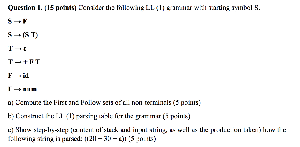 Solved Question 1 15 Points Consider The Following Ll 1 Chegg Solved Question 1 15 Points Consider The Following Ll 1 Chegg