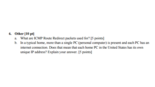 Solved Other A What Are ICMP Route Redirect Packets Used Chegg
