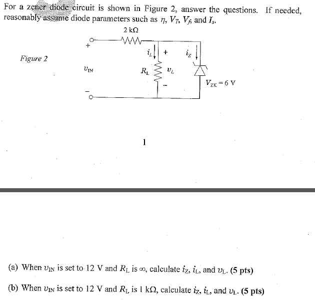 Solved For a zener diode circuit is shown in Figure 2,