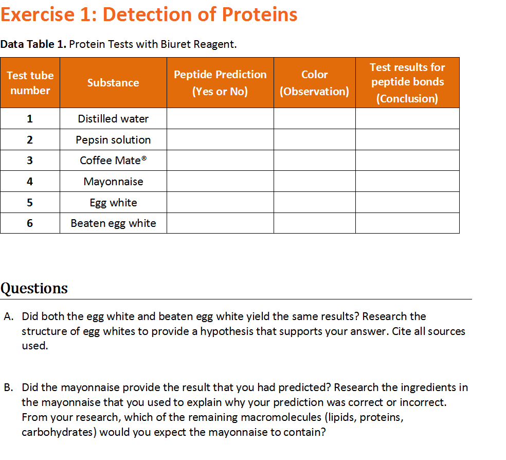 Solved Detection of proteins. Please answer the table and