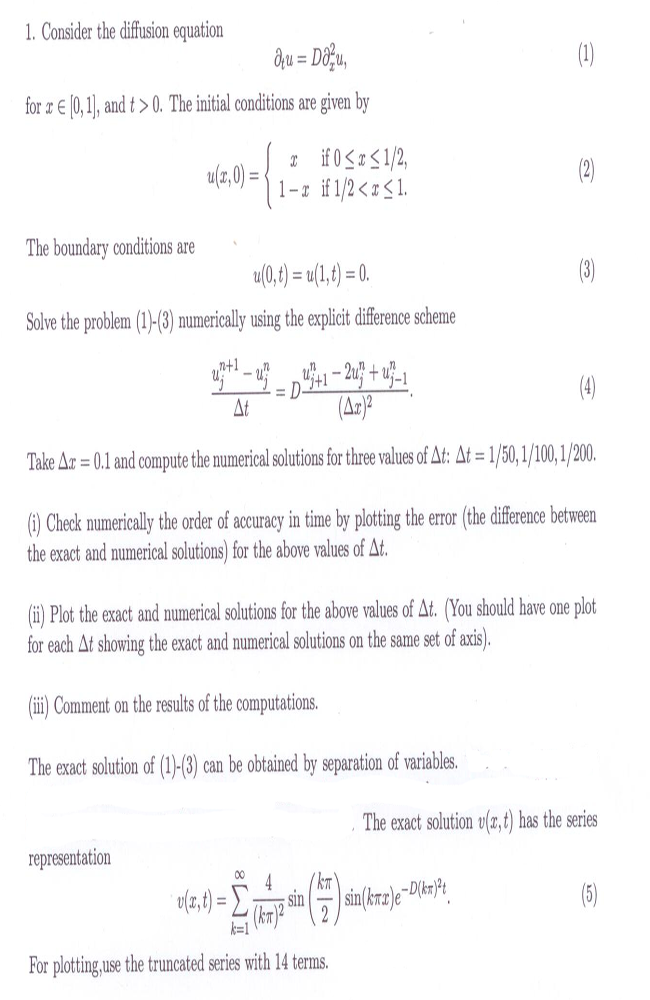 Consider the diffusion equation tu = D 2xu, for x | Chegg.com