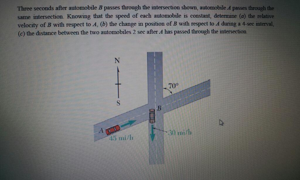 Solved Three Seconds After Automobile B Passes Through The | Chegg.com