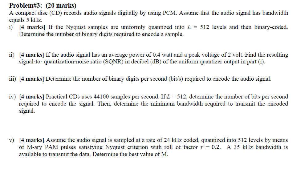 Solved A compact disc (CD) records audio signals digitally