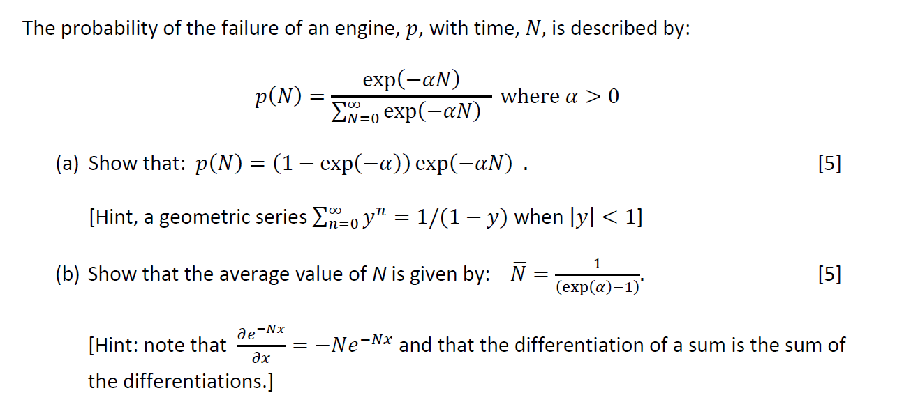 Solved The probability of the failure of an engine, p, with | Chegg.com