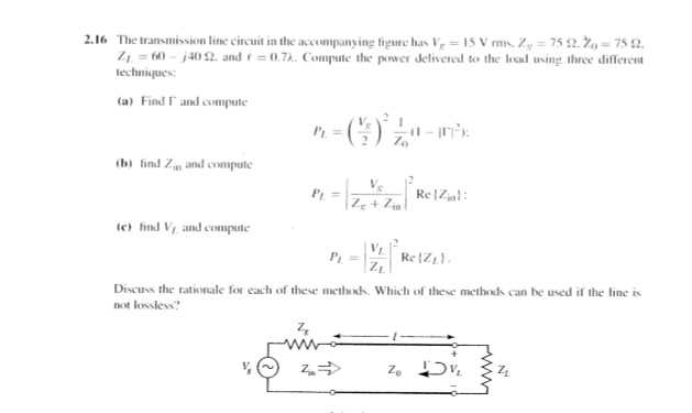 Solved The transmission line circuit in the accompanying | Chegg.com