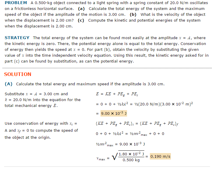 Solved PROBLEM A 0.500-kg object connected to a light spring | Chegg.com