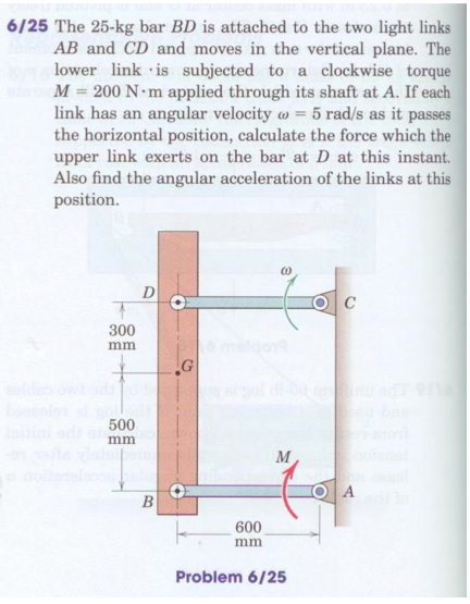 Solved The 25 - kg bar BD is attached to the two light links | Chegg.com