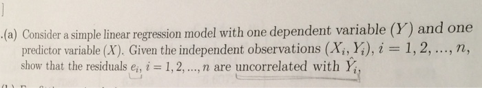 Solved Consider a simple linear regression model with one | Chegg.com