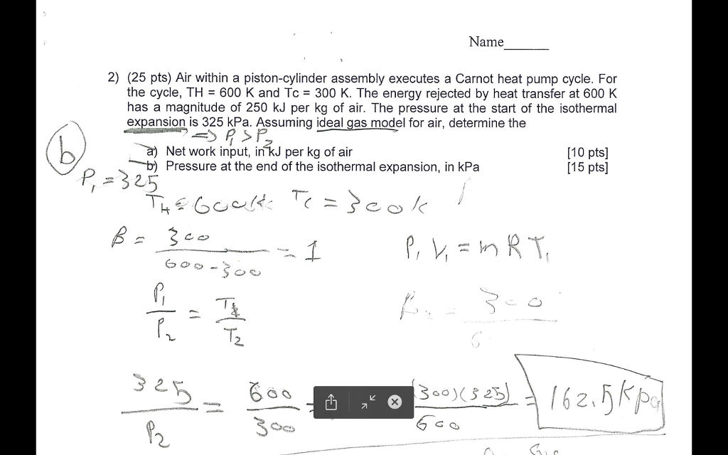 Solved Name 2) (25 pts) Air within a pistoncylinder