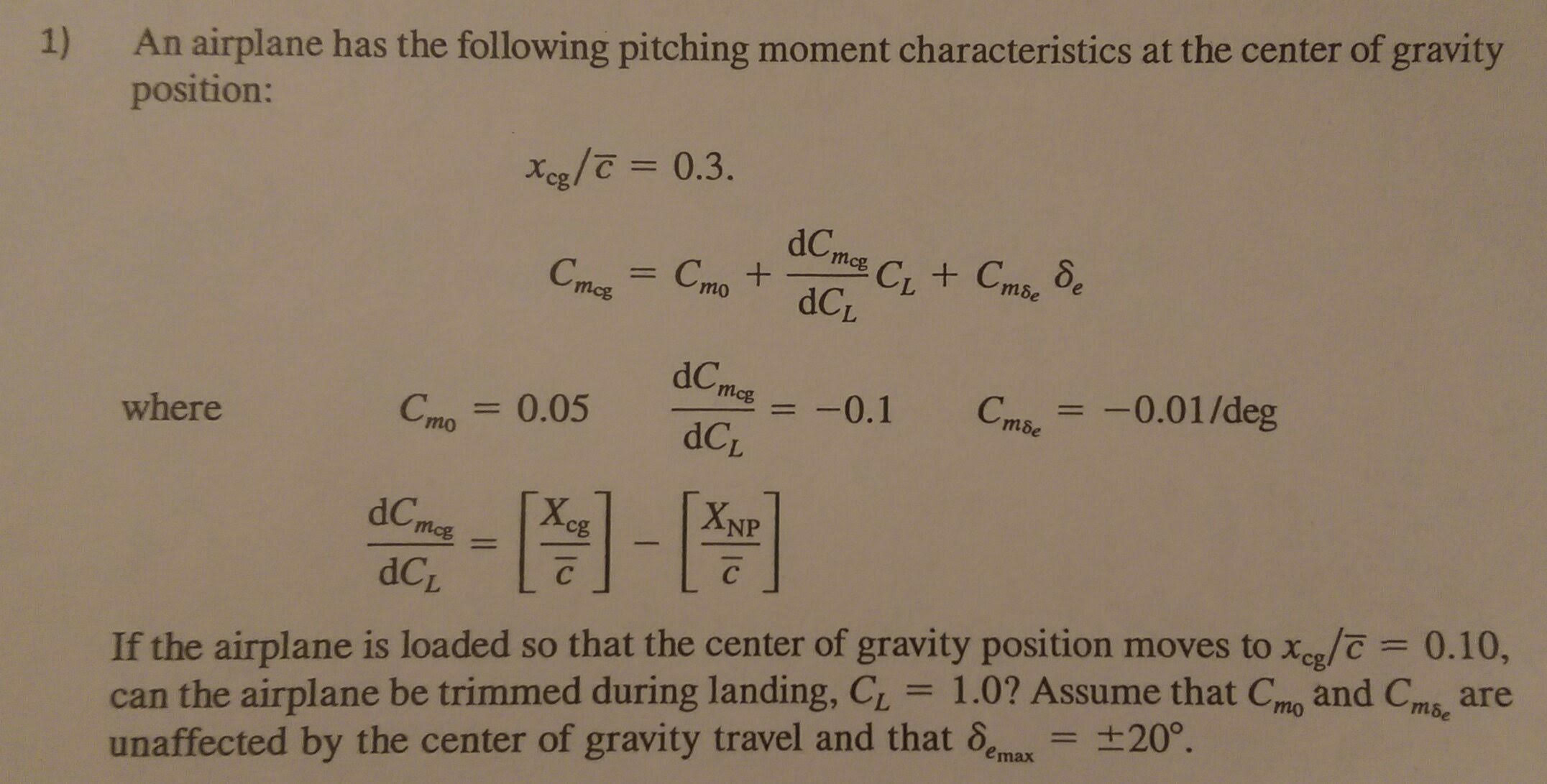 An airplane has the following pitching moment | Chegg.com