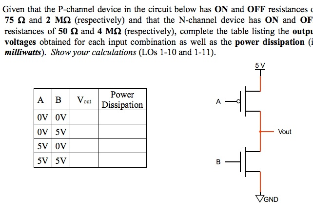 P Channel Device Solved Given that the P-channel device in the circuit below | Chegg.com