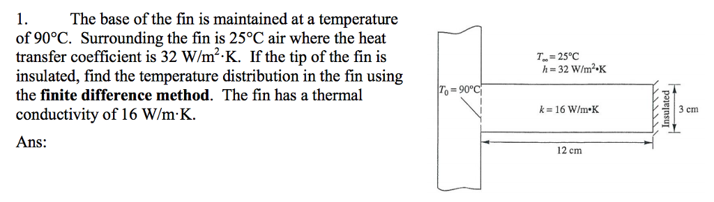 Solved The base of the fin is maintained at a temperature of | Chegg.com