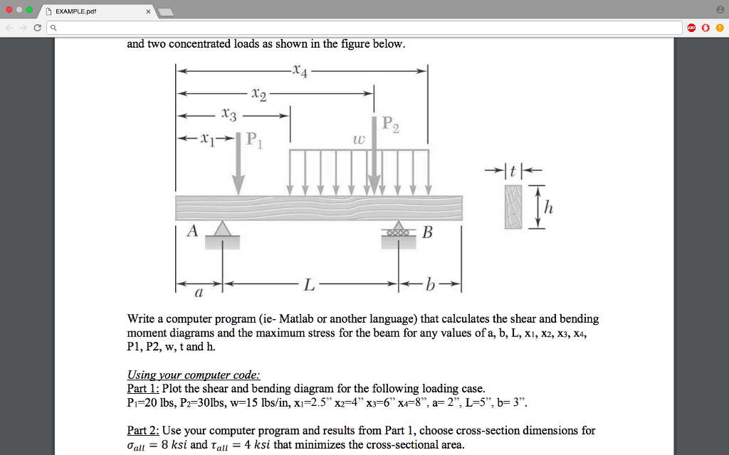 h EXAMPLE pdf C and two concentrated loads as shown | Chegg.com