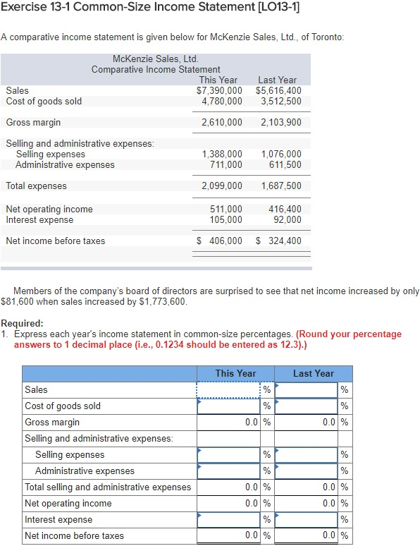 Solved Exercise 13-1 Common-Size Income Statement LO13-1] A | Chegg.com