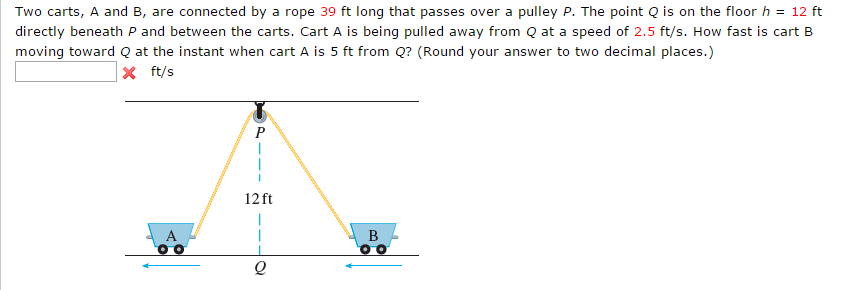 Solved Two Carts, A And B, Are Connected By A Rope 39 Ft | Chegg.com