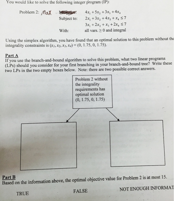 Solved Part C Solve Problem 2 using the branch and bound | Chegg.com