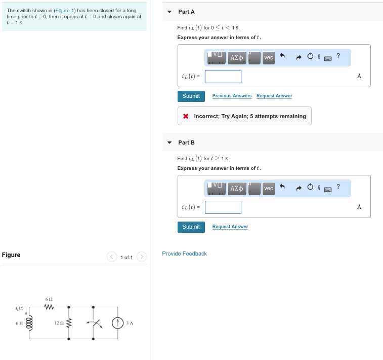 Solved The switch shown in (Figure 1) has been closed for a | Chegg.com