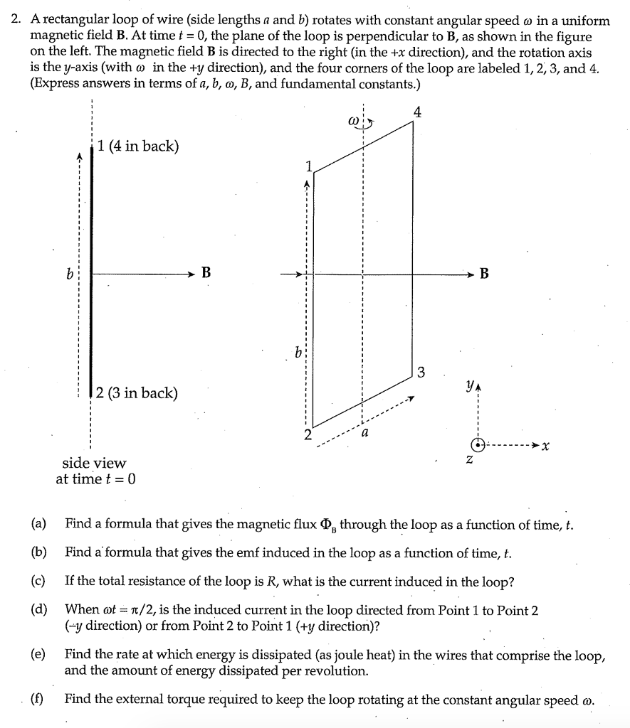 Solved A rectangular loop of wire (side lengths a and b) | Chegg.com