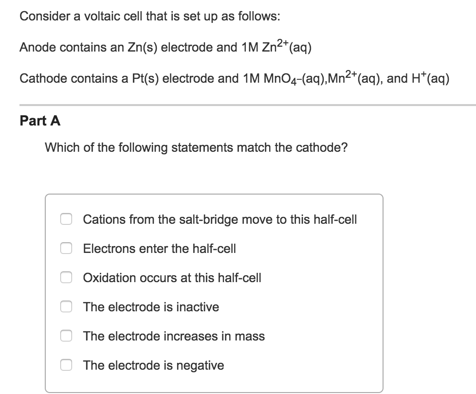 Solved Consider a voltaic cell that is set up as follows: | Chegg.com