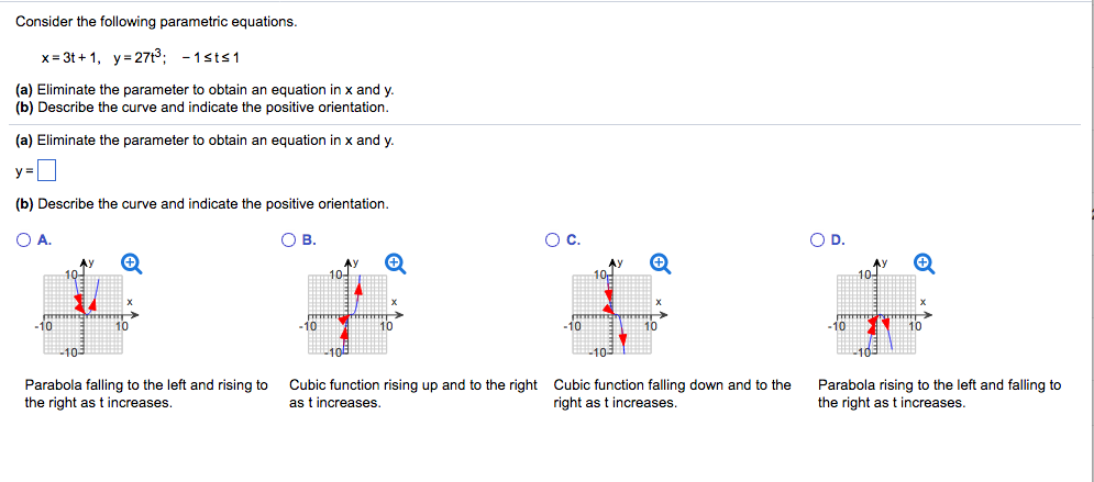 Solved Consider the following parametric equations. x = 3t | Chegg.com