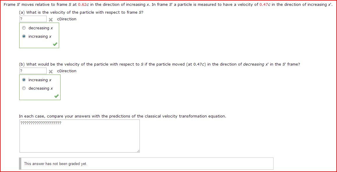 Solved Frame S' moves relative to frame S at 0.62c in the | Chegg.com