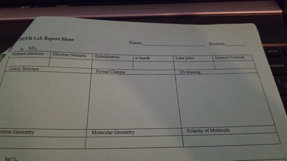 Solved SEPR Lab Report Sheet Name Section: a. NF on se | Chegg.com
