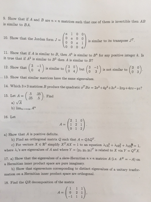 Solved Show that if A and B are n Times n matrices such that | Chegg.com
